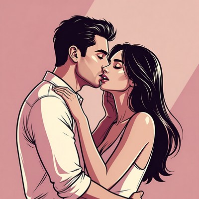 Romantic couple kissing passionately