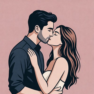 Romantic couple kissing illustration