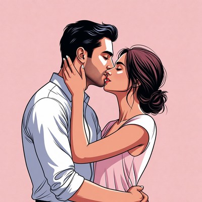 Romantic couple kissing illustration