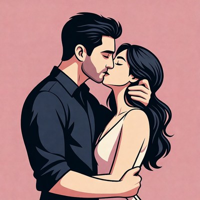 Romantic couple kissing illustration