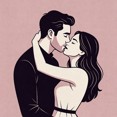 Man and woman kissing illustration