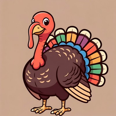 Cartoon Turkey with Colorful Feathers