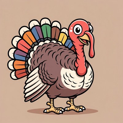 Cartoon turkey with colorful feathers