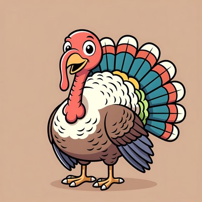Cartoon Turkey with Spread Tail
