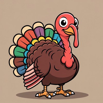 Cartoon Turkey with Colorful Feathers