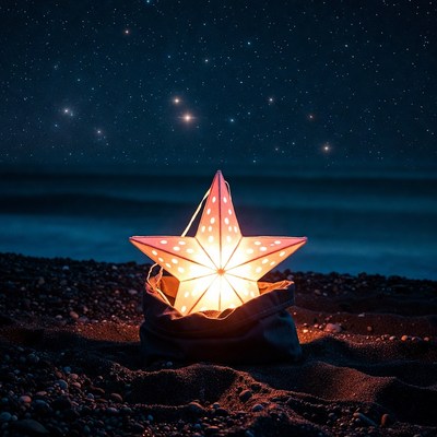 Glowing Star Lantern on Beach