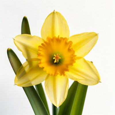 Yellow Daffodil Flower with Green Leaves