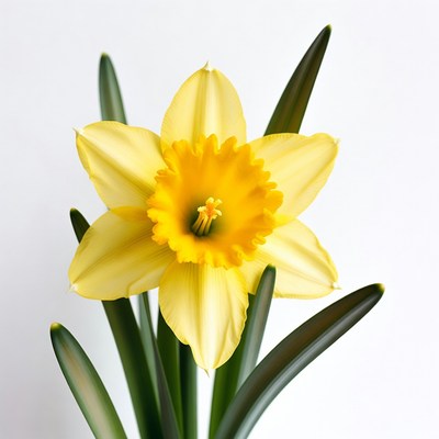 Yellow Daffodil Flower with Green Leaves