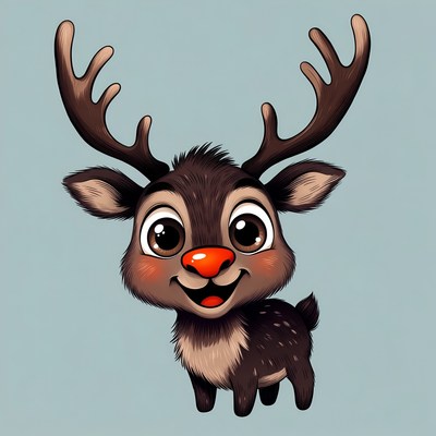 Cute Cartoon Reindeer with Red Nose