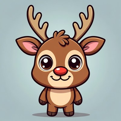 Cute Cartoon Reindeer with Red Nose
