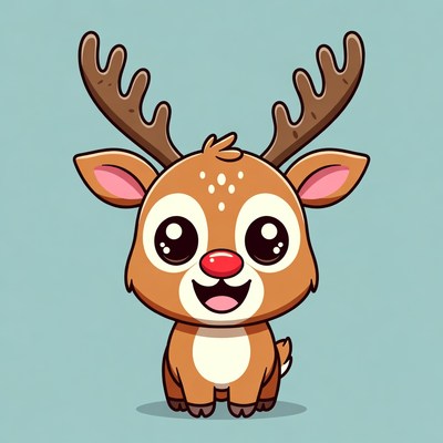 Cute Cartoon Reindeer with Red Nose