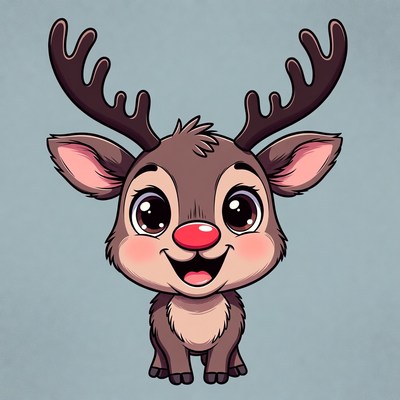 Cute Cartoon Reindeer with Red Nose