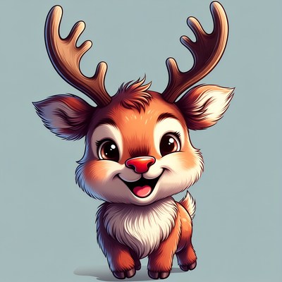 Cute Cartoon Baby Reindeer Smiling
