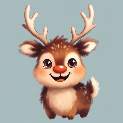 Cute cartoon reindeer with red nose