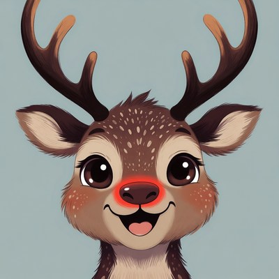 Cute Cartoon Reindeer Smiling