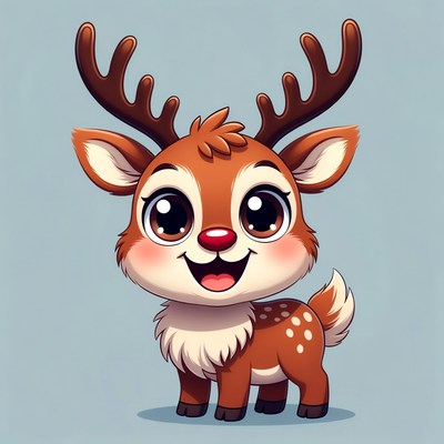 Cute Cartoon Reindeer with Red Nose
