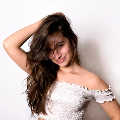 Smiling woman with long brown hair