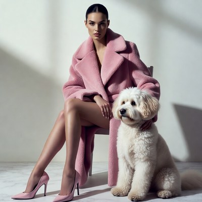 Woman with White Fluffy Dog