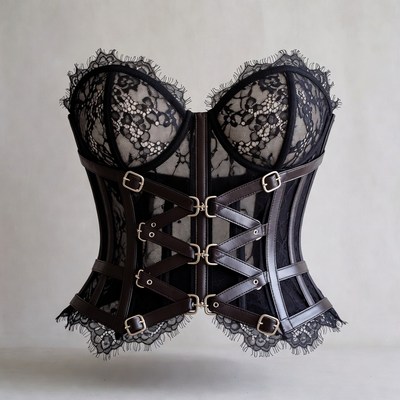 Black Lace Leather Corset