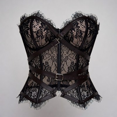 Black Lace Leather Corset