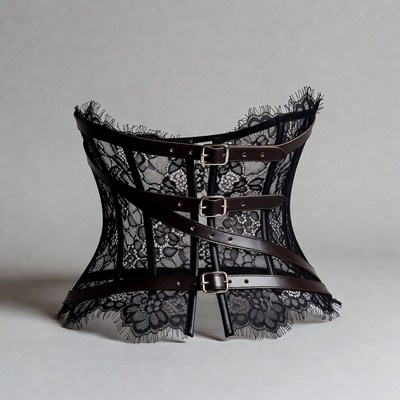 Black Lace Corset with Leather Straps
