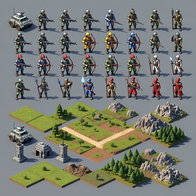 Cartoon Soldiers and Terrain Tileset