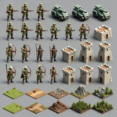 3D Isometric Medieval Soldiers Terrain Tileset