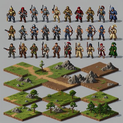 Pixel Art Soldiers and Terrain Tileset
