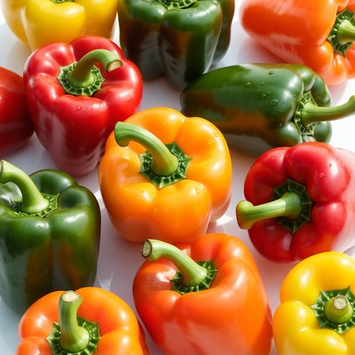 Colorful bell peppers on white background
