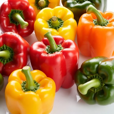 Colorful bell peppers on white background