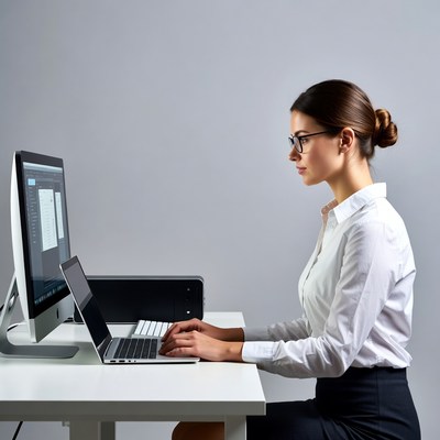 Woman working on computer at desk