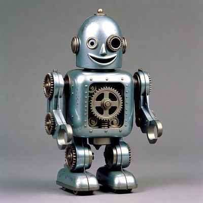 Vintage Blue Robot with Gears