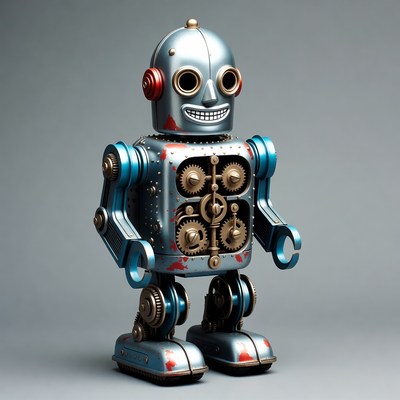Vintage Steampunk Robot with Exposed Gears