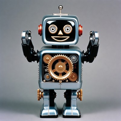 Vintage smiling robot with gears
