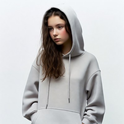 Teen girl in gray hoodie