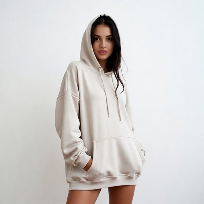 Woman in oversized hoodie