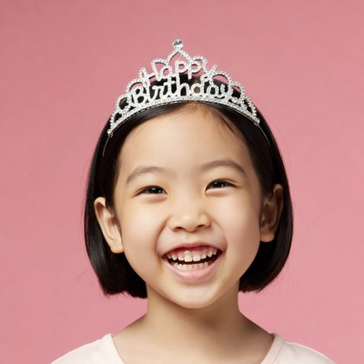 Asian girl wearing birthday crown