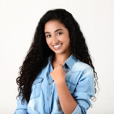 Smiling girl in denim shirt