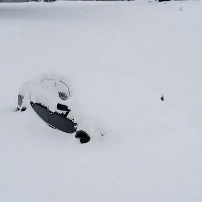 Black Car Buried in Snow