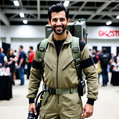 Man in Ghostbusters costume at convention