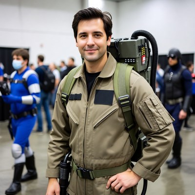 Man in Ghostbusters costume at convention