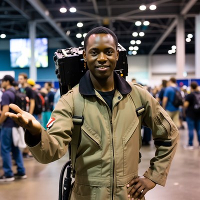 African-American man as Ghostbuster at convention