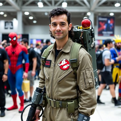 Man in Ghostbusters costume at convention