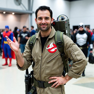Man in Ghostbusters costume at convention