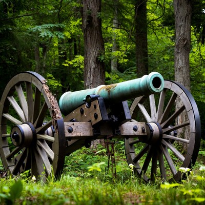 Rusty Civil War Cannon in Forest