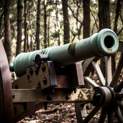 Old cannon in dense forest
