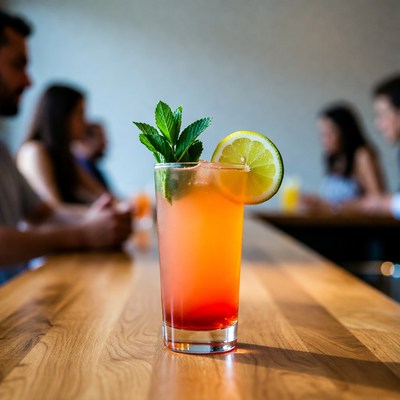 Cocktail with Lime and Mint on Bar
