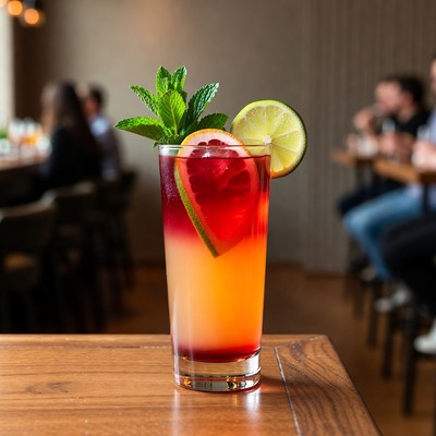 Layered Red Orange Cocktail with Lime