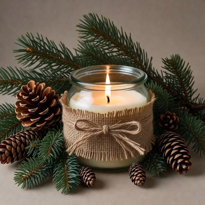 Pine Candle with Cones and Branches