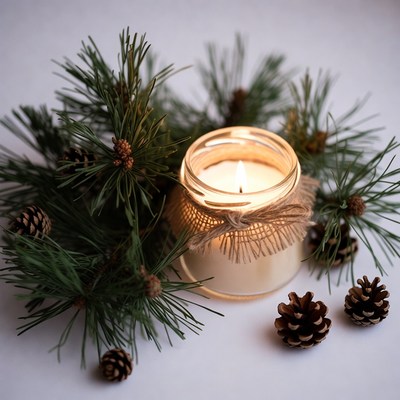 Pine Candle with Pinecones
